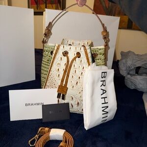 Brand New Never Used Malinda Brahmin Green and Cream Bucket Bag/Shoulder Bag